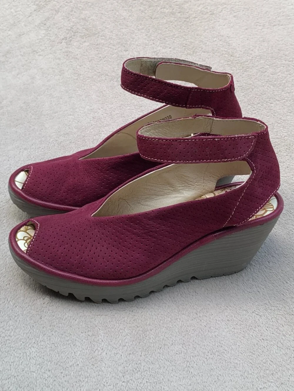 Fly London Yala Ankle Strap Suede Peep Toe Platform Wedge Sandals Sz38